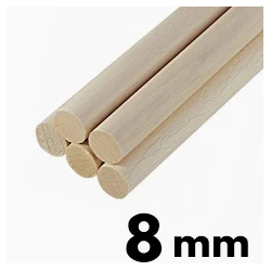 KOŁKI BUKOWE GŁADKIE  8mm 100cm -1szt (do ramek,rusztów itp)